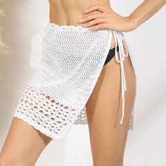 Summer Skirt Solid Color Sexy Knitted Hollow Out Cutout Beach Bikini Swimsuit Outwear Skirt Crochet hook
