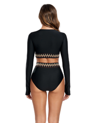 Sports Solid Color Slimming Long Sleeve Split Women Surfing Swimsuit
