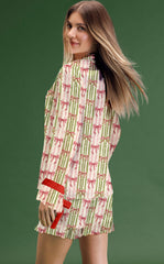 Spring Summer Women Clothing Casual Lace up Printed Shorts Two Piece Sets Pajamas