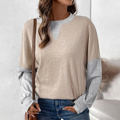 Autumn Casual round Neck Long Sleeve Color Blocking Sweatshirt for Women