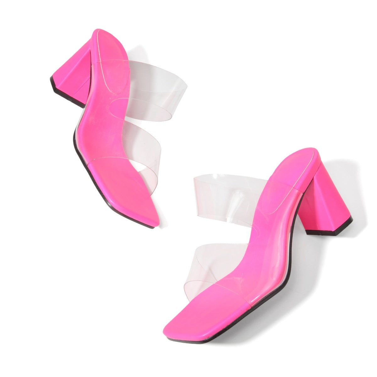 Candy Color Sandals High Heels Transparent PVC All Match High Heel Square Toe Sandals - kinko Global Holdings inc