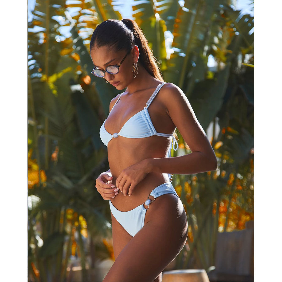 Three Point Strap Low Waist Pure Colored Fresh Bikini Backless Split Swimsuit Women - kinko Global Holdings inc