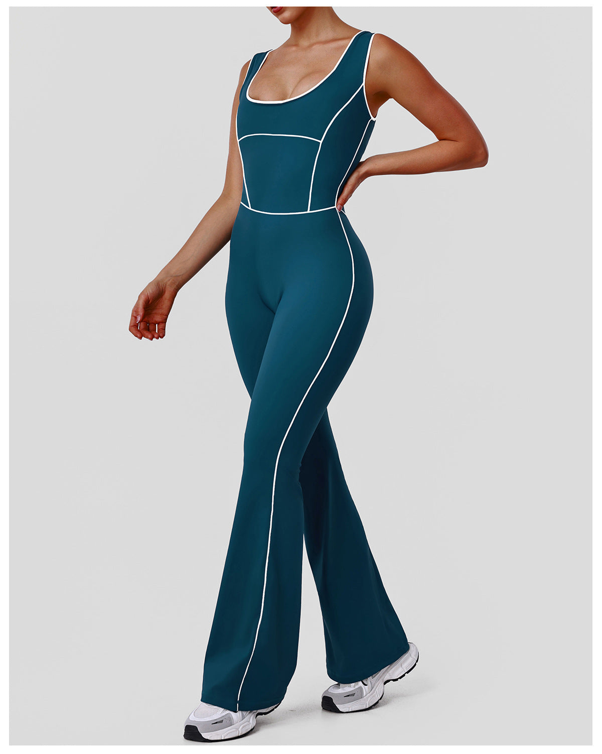 Hollow Out Cutout Contrast Color Shaping Yoga Bodysuit Peach Hip Micro Pull Jumpsuit Fitness Sportswear with Pad - kinko Global Holdings inc