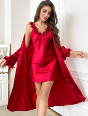 Spring Summer Women Nightdress Pajamas Sexy Pajamas Artificial Silk Ice Silk Thin V neck Two Piece Sets
