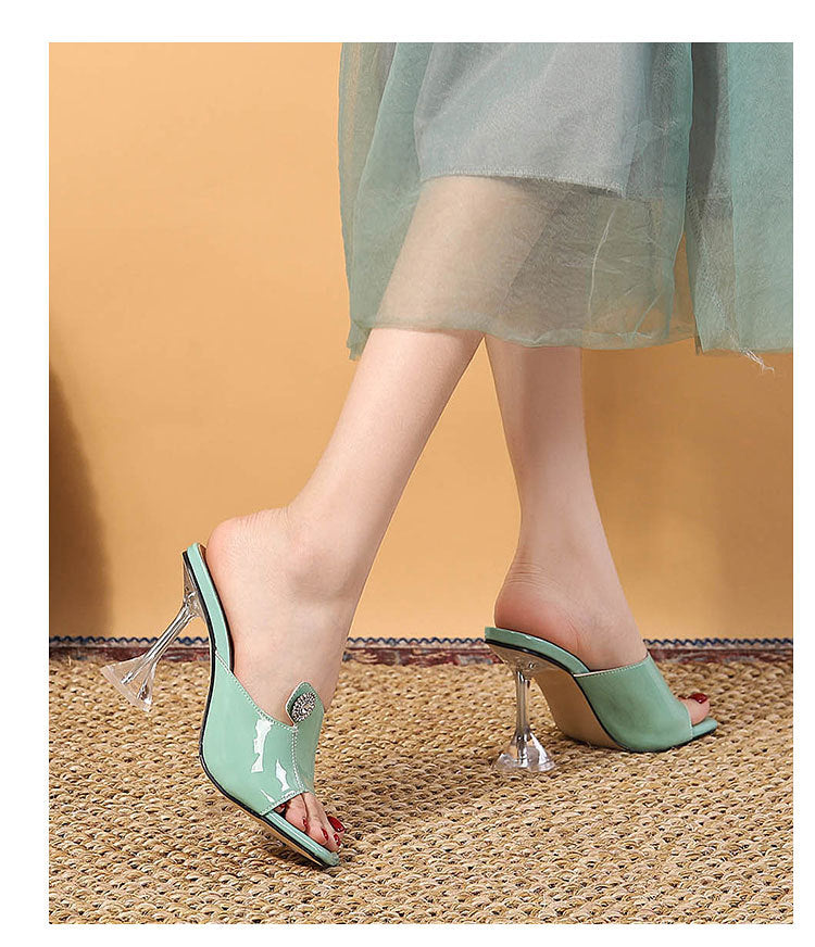 Stylish Peep Toe Chunky Heel High Heel Hollow Out Cutout Rhinestone Sandals Women - kinko Global Holdings inc