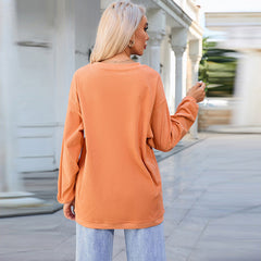 Letter Graphic Print Simple Hoodless Sweatshirt Women Solid Color Long Sleeve Bottoming Shirt