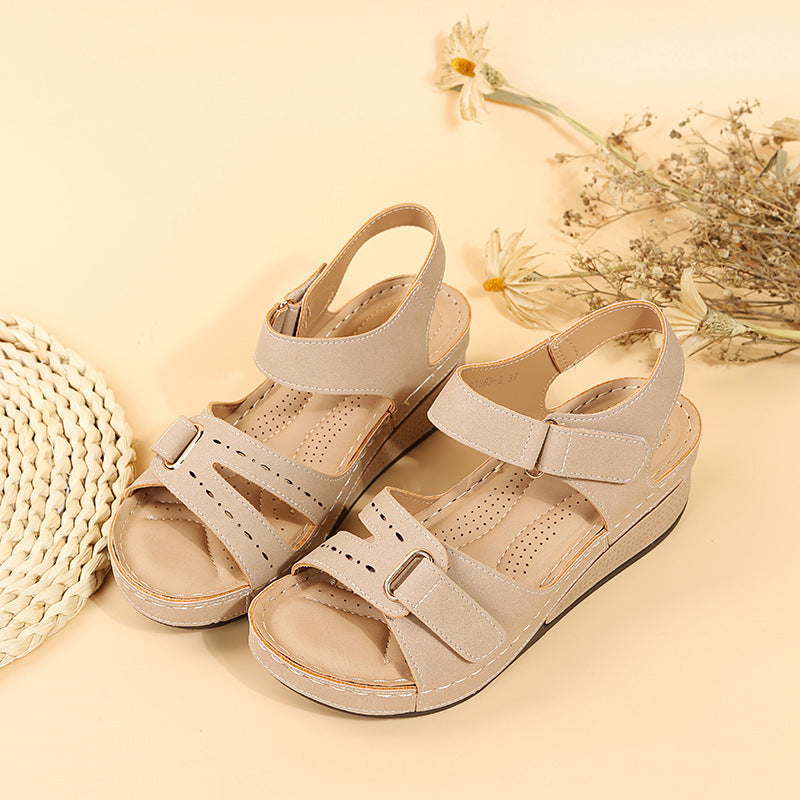 Southeast Asia plus Size Velcro Platform Sandals Women Hollow Out Cutout-out Wedge Stitching Beach Slippers - kinko Global Holdings inc