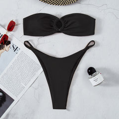 Swimwear Solid Color Flat Chest Bikini Set French Sexy Bikini Swimsuit - kinko Global Holdings inc