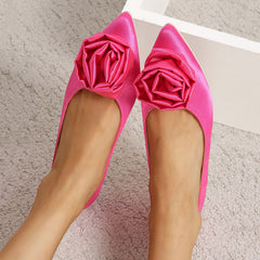 Flat Heel Pointed Flat Shoes Satin Floral Low Cut Casual Pumps Women - kinko Global Holdings inc