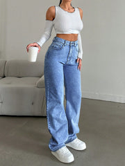 Women Clothing Loose Casual All Matching Straight Leg Denim Trousers