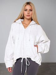 Women Casual Hooded Zipper Polyester Knitted Women Casual Solid Color Original Coat