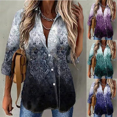 Tie-dyed Printed Button Long-sleeved Shirt - kinko