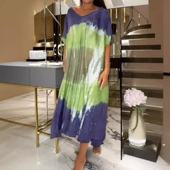 Round Neck Loose Short Sleeves Dress - kinko