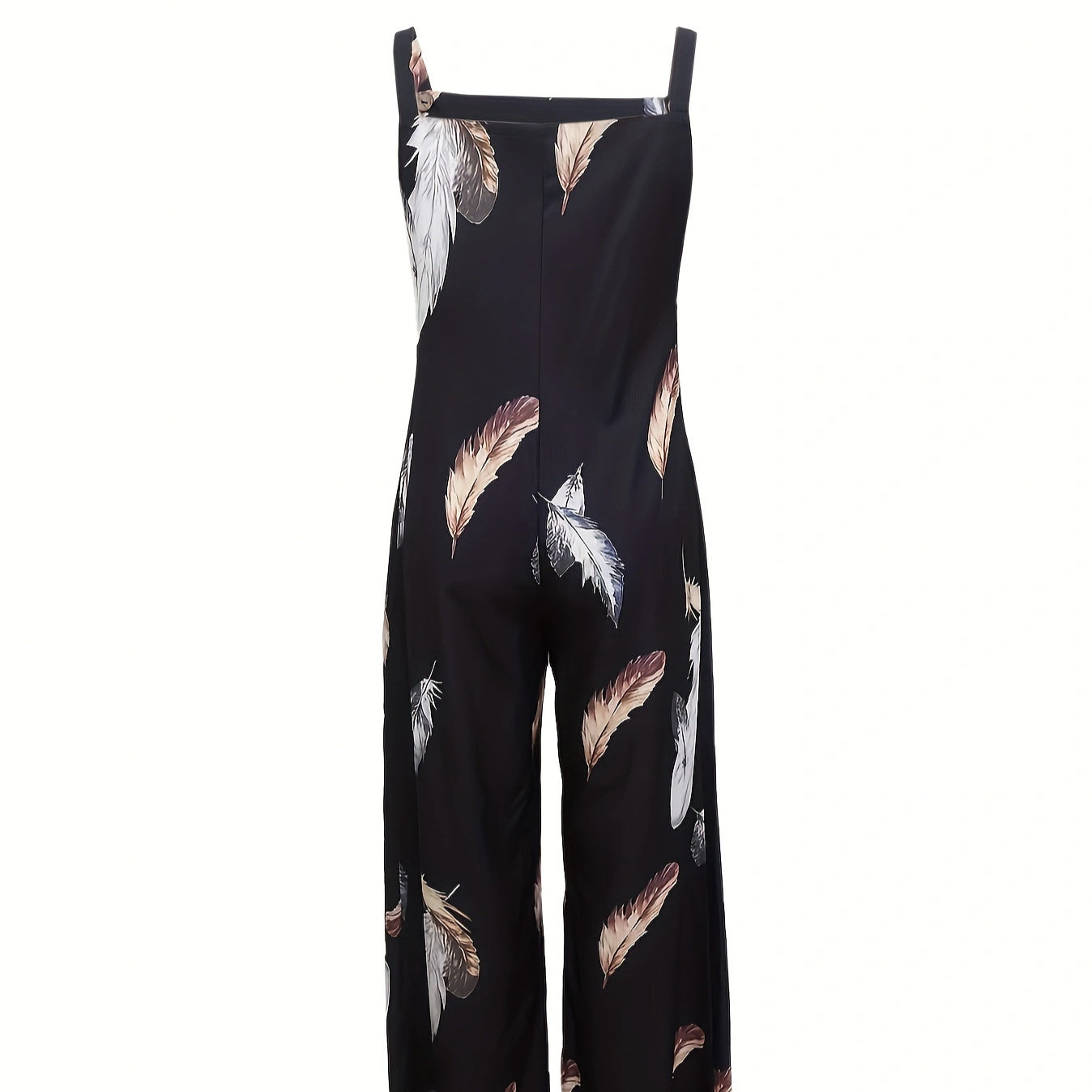 Women's Feather Print Ruffle Hem Pleated Fashionable Jumpsuit - kinko