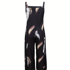 Women's Feather Print Ruffle Hem Pleated Fashionable Jumpsuit - kinko