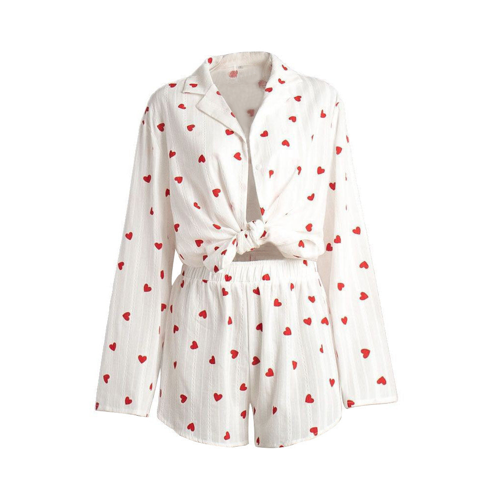 Cotton Long Sleeve Shorts Pajamas Suit - kinko