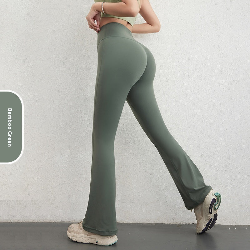 Women's Hip Raise High Waist Pocket Sports Bell-bottom Pants - kinko