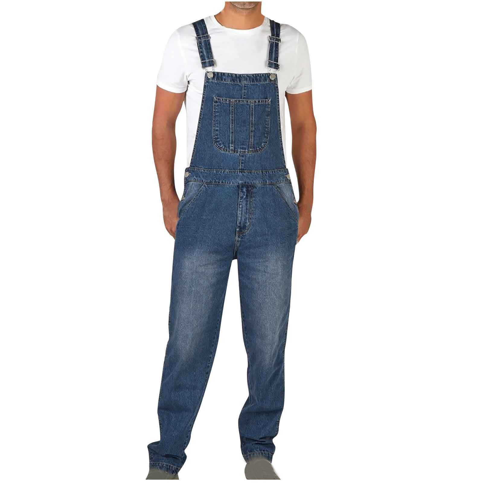 American-style Retro Design Denim Suspender Pants - kinko