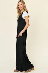 Double Take Full Size Sleeveless Wide Leg Jumpsuit with Pockets - kinko