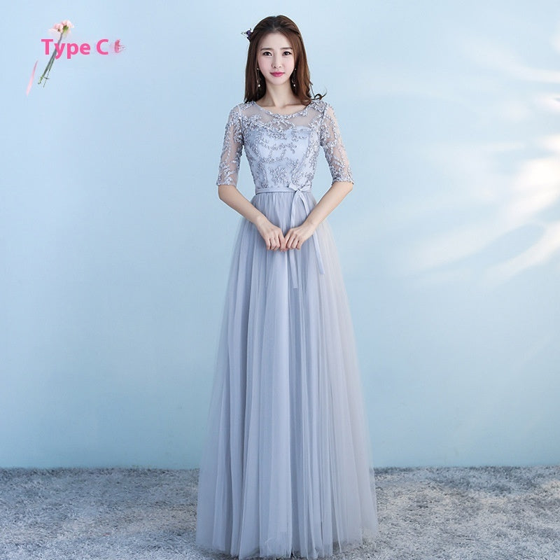 Long Bridesmaid Blue Wedding Dress Girlfriends Party Dress - kinko
