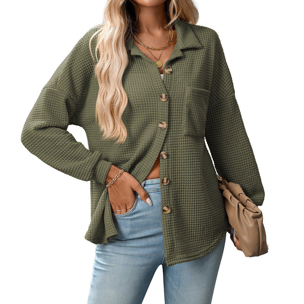 Loose Waffle Leisure Commute All-matching Shirt - kinko