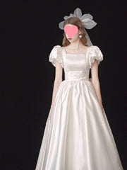 French Light Wedding Dress Satin Vintage Trip Shoot Bridal Gown Dress - kinko