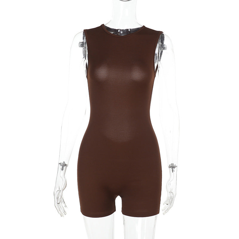 Slim-fit Solid Color Sleeveless Backless Sports And Leisure Jumpsuit - kinko