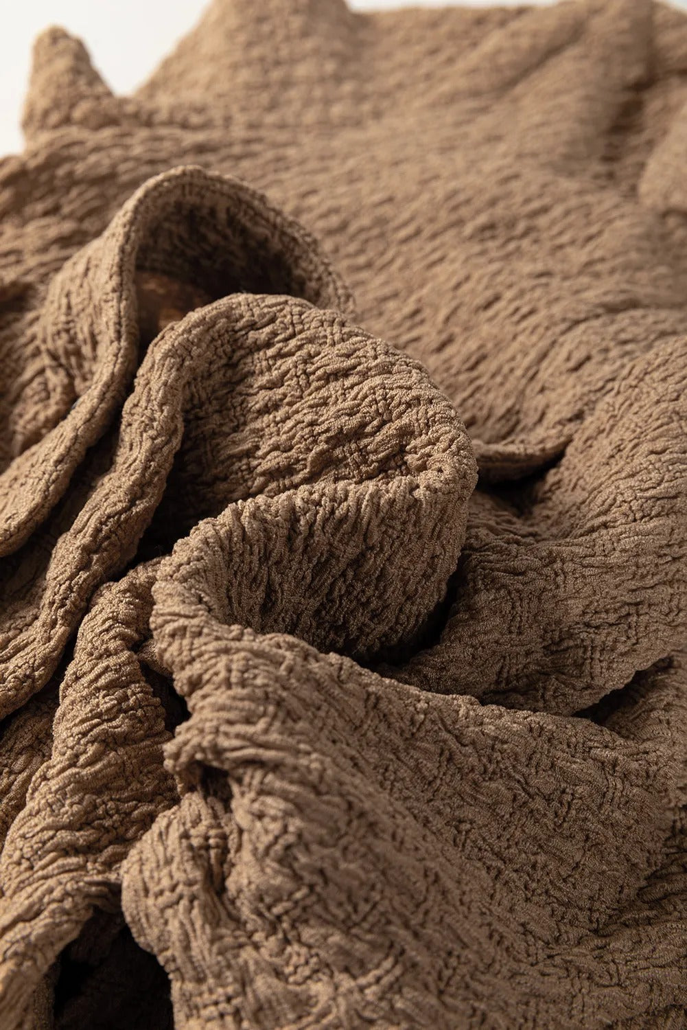 Buckskin Short Sleeve Textured Button Up Tie Waist Long Dress - kinko