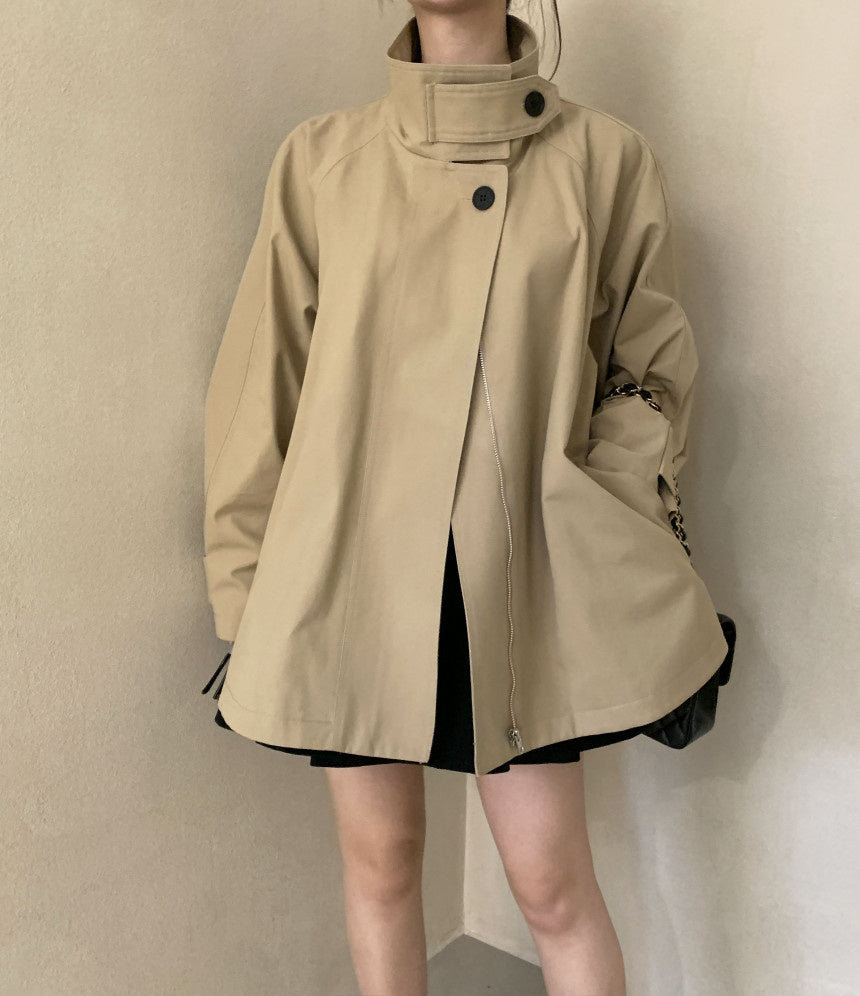 Fall Winter Stand Collar Skirt Elegant Trench Coat