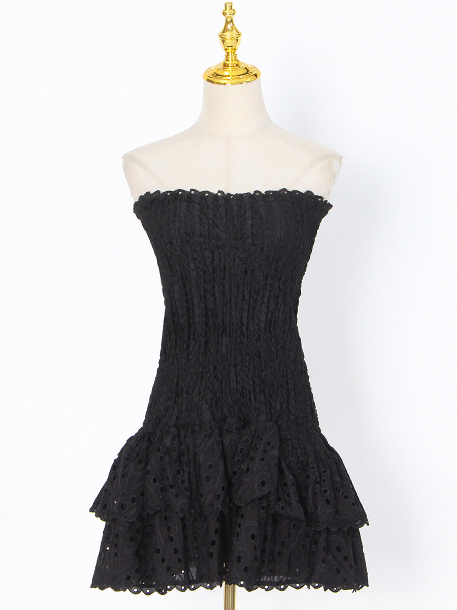 Y2K Tube Top Pleated Dress Ins Fashion Print A-line Short Dresses For Beach Party Clothing Women - kinko