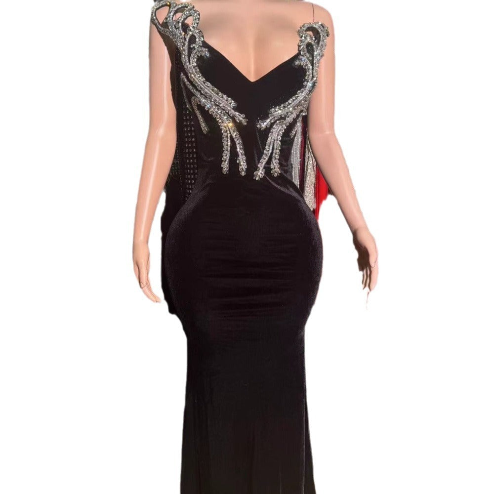Black Bandeau Slim-fit Skinny Long And Ground Dress - kinko
