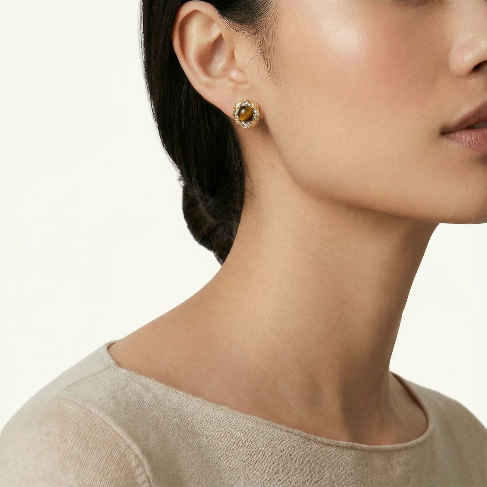 Golden Empress Tiger's Eye Studs - kinko Global Holdings inc