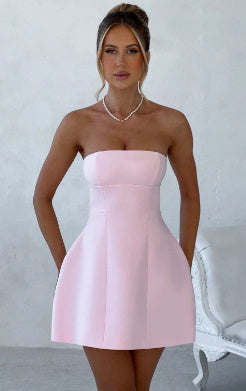 Fashion Tube Dress Summer Solid Color Sasual Backless Slim Short Dresses Party Womens Clothing - kinko