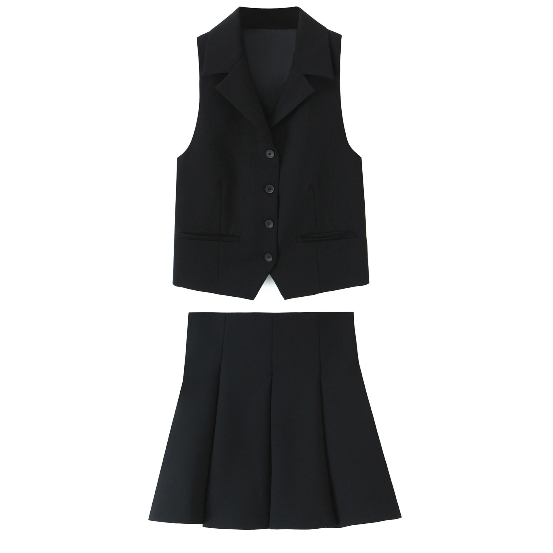 Spring Solid Color Sleeveless Shirt Style Straight Cut Vest Loose Mini Skirt Women - kinko