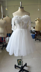 Lace Off-shoulder Mini Wedding Dress - kinko