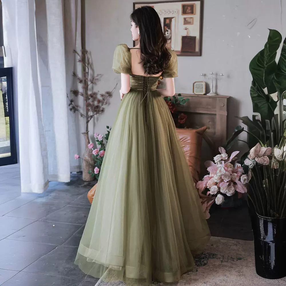 Women's Mori Style Evening Wear Fairy Temperamental Green Slim Fit - kinko