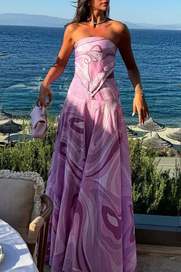 European And American Vacation Style Suit Tube Top Two-piece Long Dress - kinko