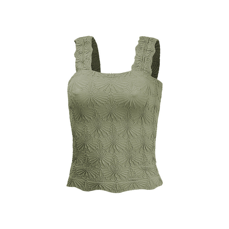 Square Collar Sports Underwear Jacquard Vest - kinko