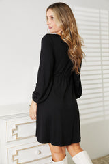 Double Take Scoop Neck Empire Waist Long Sleeve Magic Dress - kinko