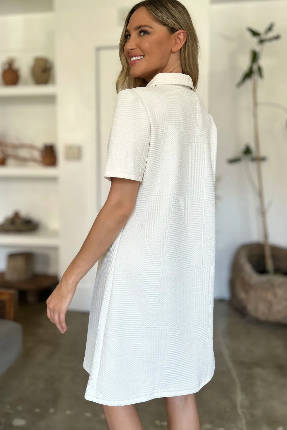 Double Take Full Size Texture Short Sleeve Dress - kinko