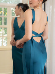 Backless Strappy Lake Blue Wedding Dress - kinko