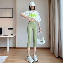 Women's Summer Thin Shark Pants Outer Wear High Waist Cropped Yoga Weight Loss Pants - kinko