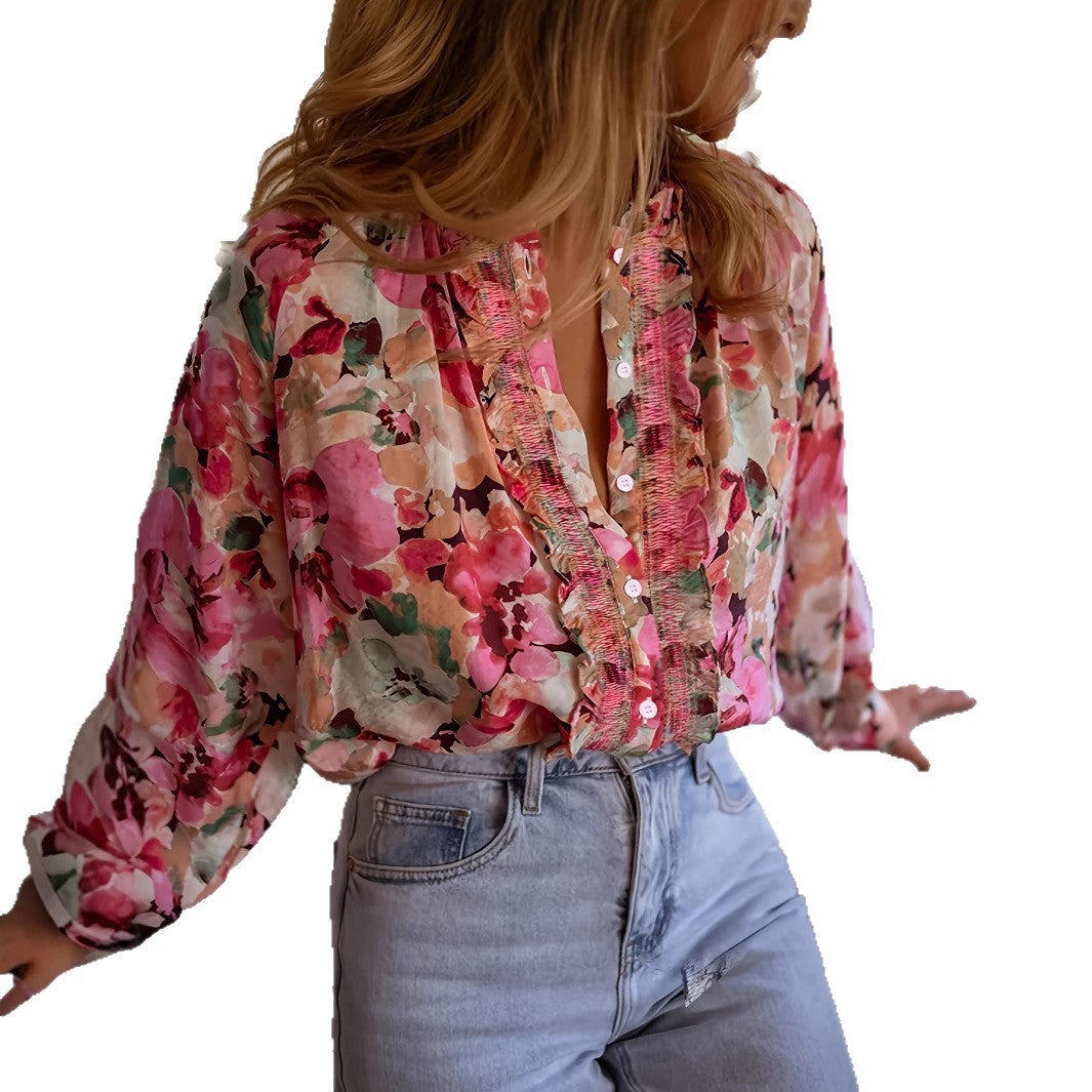 Idle Style Printed Round Neck Shirt Top - kinko