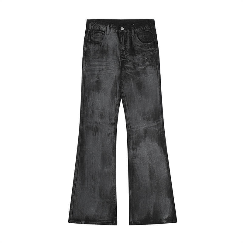 Washed Black Jeans Men's Straight Bootcut Trousers - kinko