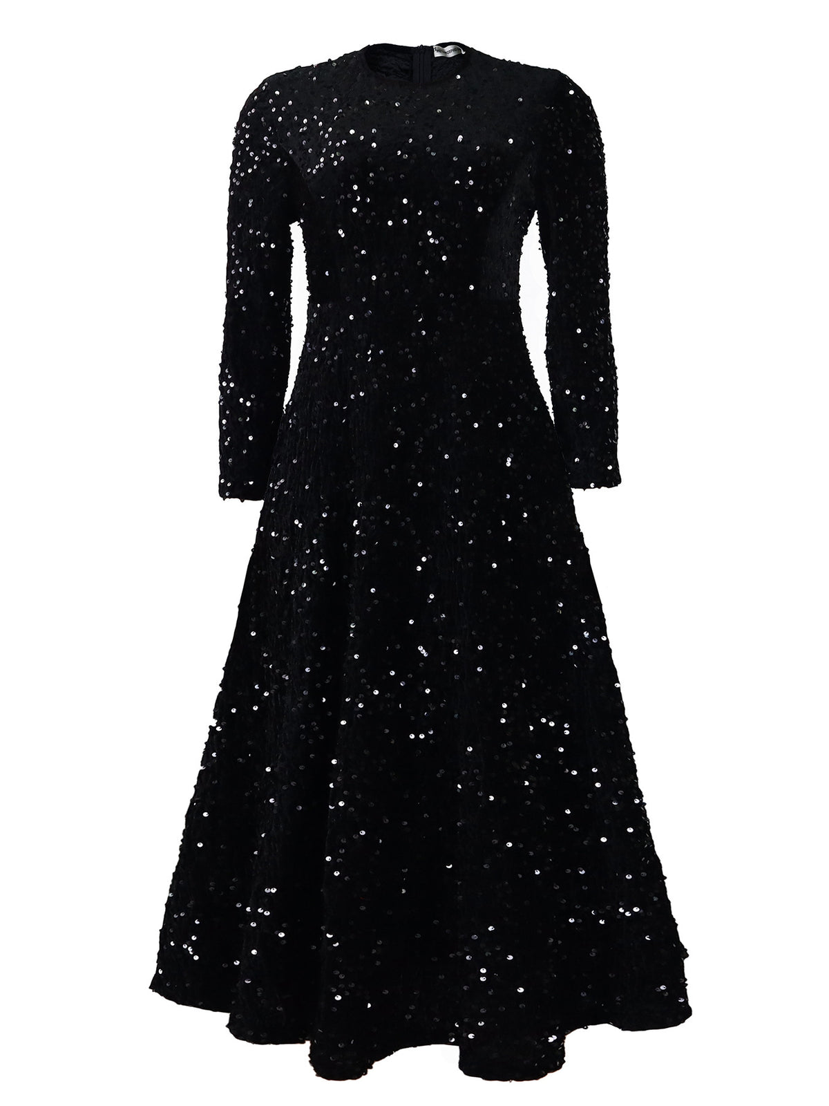Women's Round Neck Long Sleeve Pure Color Sequins Mid-length Formal Dress - kinko