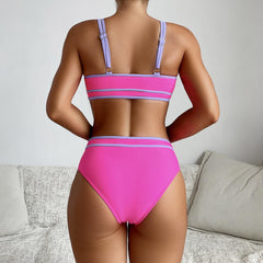 Bikini Swimsuit Lady Sexy Solid Color Split High Waist Vest Conservative Swimsuit