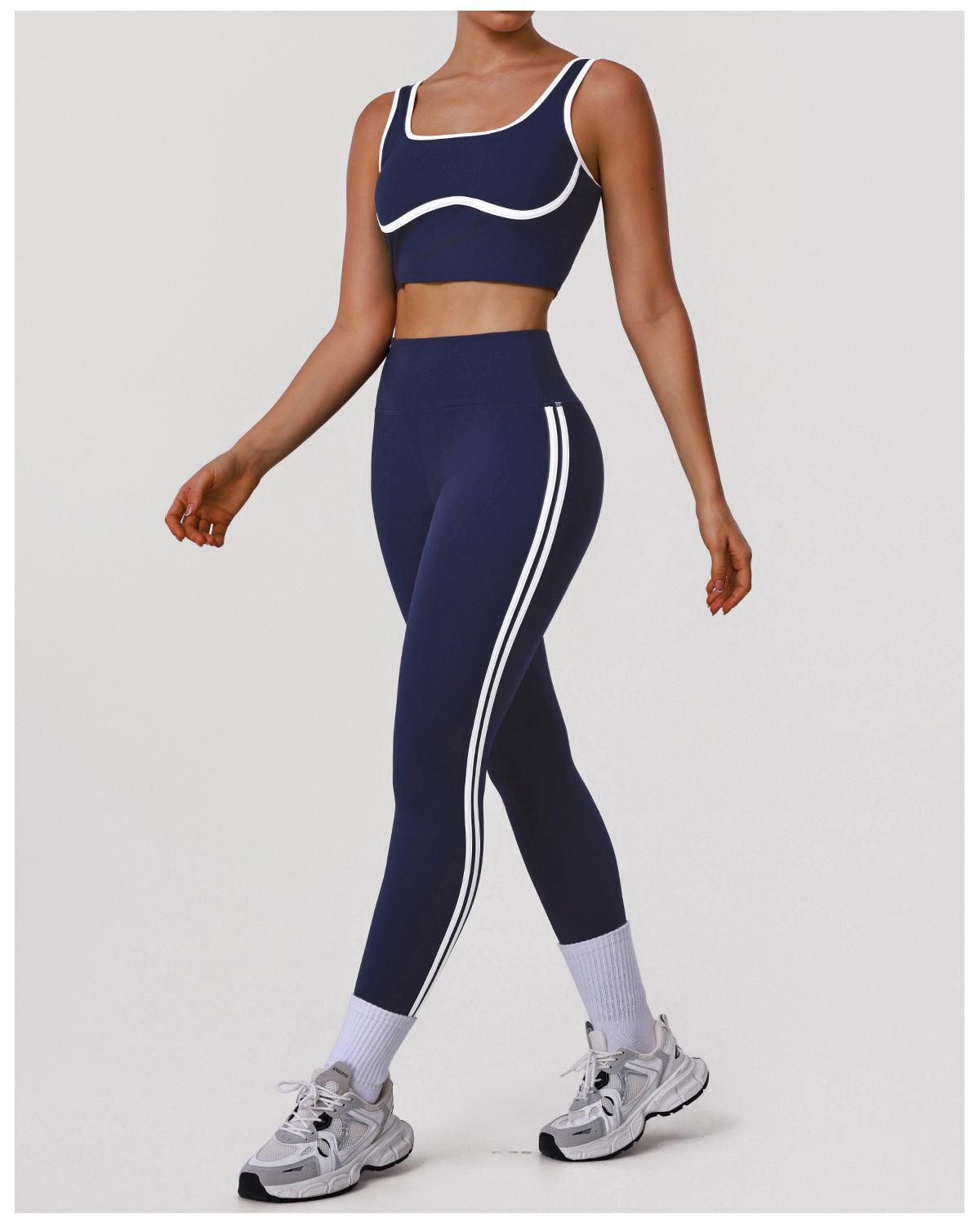 Contrast Color Striped Fitness Yoga Two Piece Sets High Elastic Shockproof Bra Hip Lift Belly Shaping Tights Sportswear - kinko Global Holdings inc