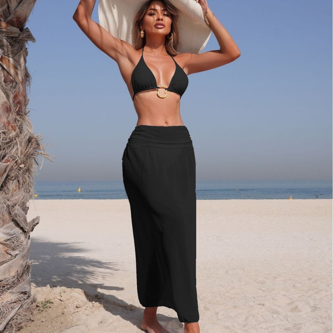 Solid Color Mesh Long Skirt Sexy Swimsuit Women Bikini Three Piece Swimsuit - kinko Global Holdings inc