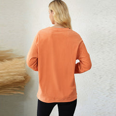Letter Graphic Print Simple Hoodless Sweatshirt Women Solid Color Long Sleeve Bottoming Shirt