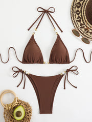 Round Beads Strap Split Swimsuit Sexy Bikini